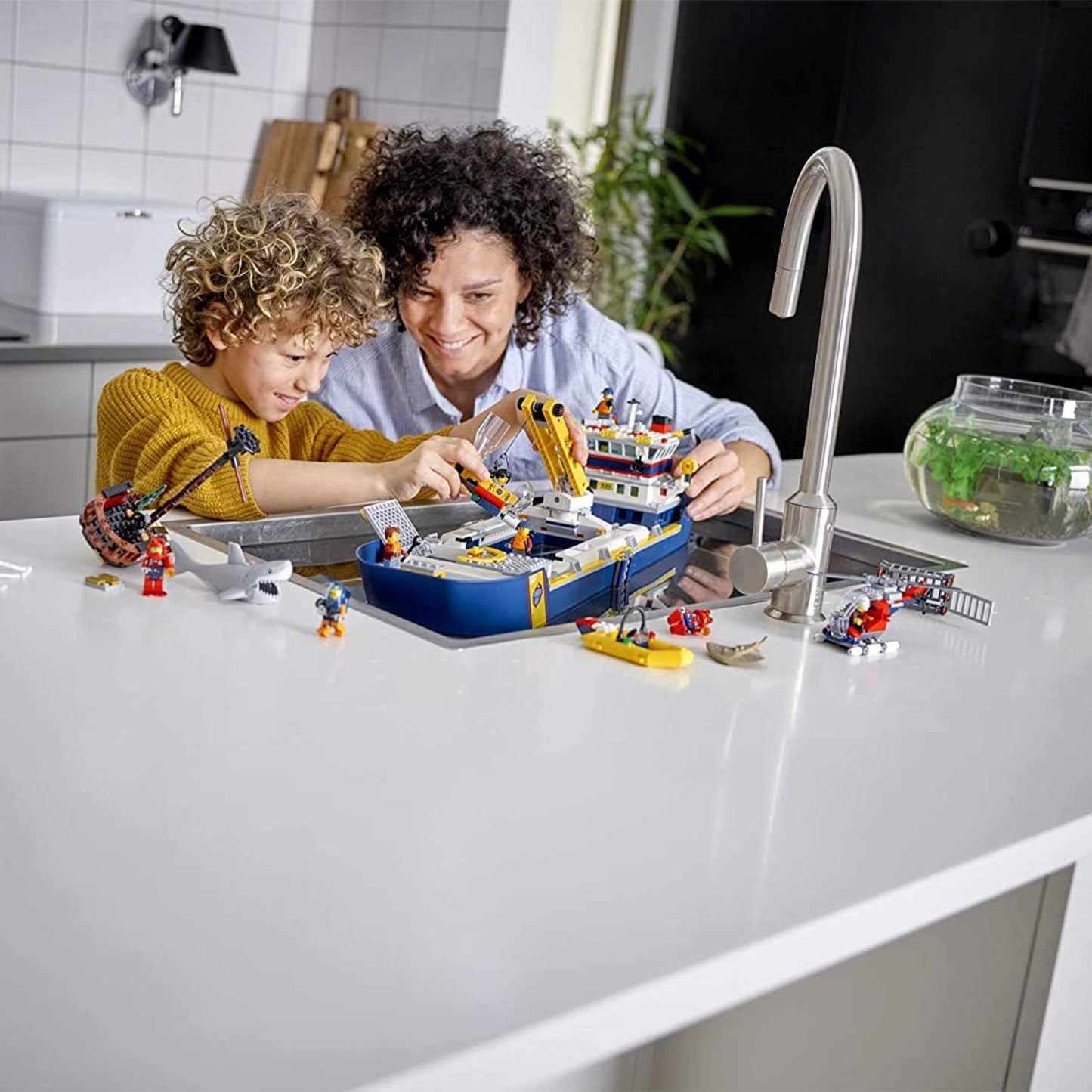 LEGO City Ocean Exploration Ship 60266 Toy Exploration Vessel Mini Helicopter Submarine