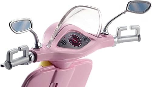 Barbie Toy Scooter with Puppy Helmet Accessory Pink Yellow Moped with Basket Kickstand Seat Clip for Doll
