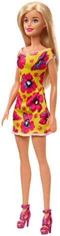 Barbie Doll Blonde Wearing Yellow and Pink Floral Dress