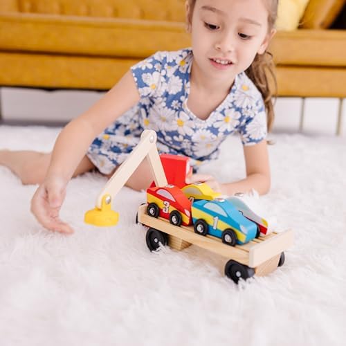 Melissa & Doug Melissa Doug Magnetic Car Loader Wooden Toy Set With 4 Cars and 1