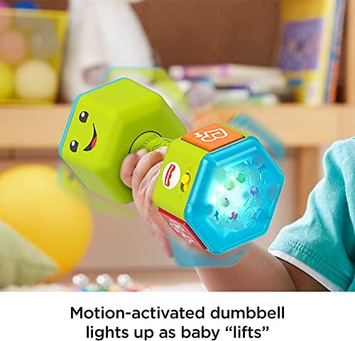 Fisher-Price Baby Toddler Toy Laugh Learn Countin' Reps Dumbbell Rattle with Learning