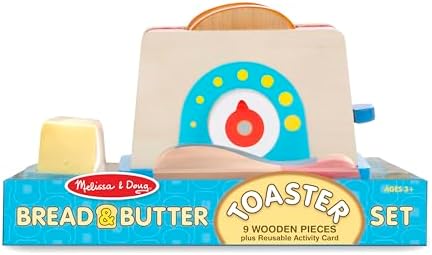 Melissa & Doug Melissa Doug Bread and Butter Toaster Set 9 pcs - Wooden Play Food and