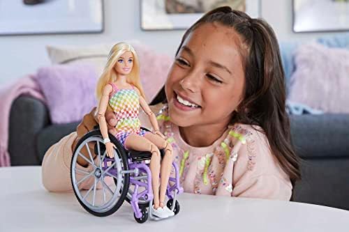 Barbie Fashionistas Doll 194 with Wheelchair Ramp Straight Blonde Hair Rainbow Romper with