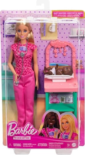 Barbie Doctor Doll with Blonde Fashion Doll Wearing Pink Scrubs 1 Baby with Furniture
