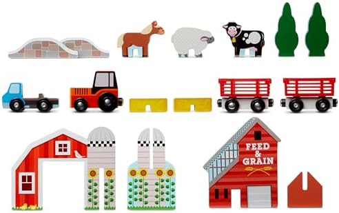 Melissa & Doug Melissa Doug 17-Piece Wooden Take-Along Tabletop Farm 4 Farm Vehicle