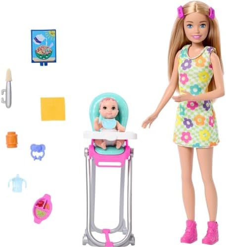 Barbie Skipper Doll Playset with Babysitting Set Themed to Mealtime Color-Change Toy Play