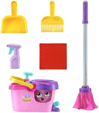 LeapFrog Clean Sweep Learning Caddy Mop and Broom Cleaning Toy Set for Ages 3-5 Pink