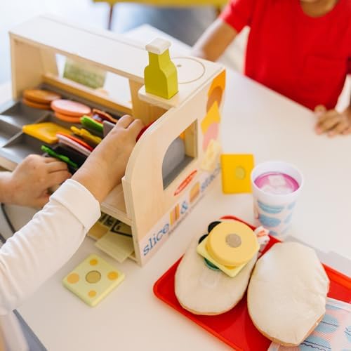 Melissa & Doug Melissa Doug Wooden Slice Stack Sandwich Counter with Deli Slicer -
