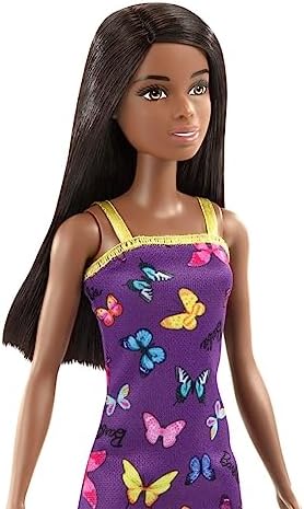 Barbie Doll 11.5 Inches with Colorful Butterfly Logo Print Dress Strappy Heels Ages 3 Up