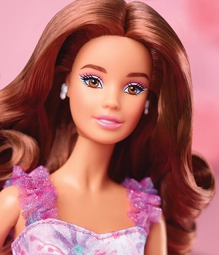 Barbie Signature Birthday Wishes Doll in Satiny Lilac Dress with Wavy Brown Hair