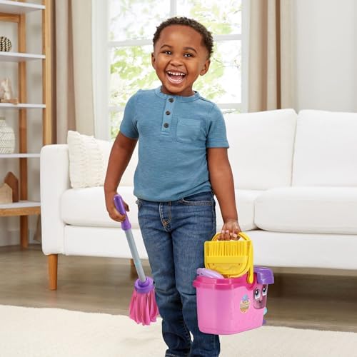 LeapFrog Clean Sweep Learning Caddy Mop and Broom Cleaning Toy Set for Ages 3-5 Pink