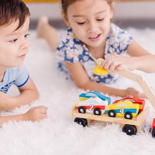 Melissa & Doug Melissa Doug Magnetic Car Loader Wooden Toy Set With 4 Cars and 1