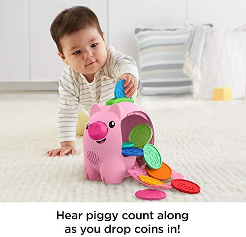 Fisher-Price Baby Musical Toy Laugh Learn Count Rumble Piggy Bank with Songs Motion for