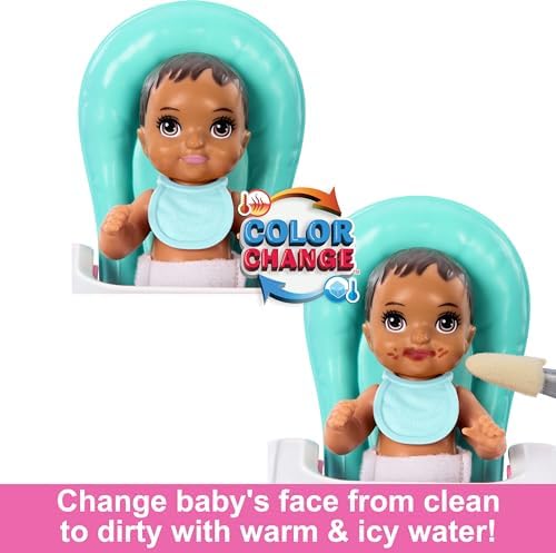 Barbie Skipper Doll Playset with Babysitting Set Themed to Mealtime Color-Change Toy Play