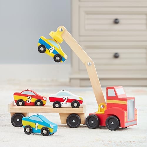 Melissa & Doug Melissa Doug Magnetic Car Loader Wooden Toy Set With 4 Cars and 1