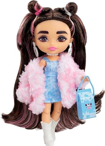 Barbie Extra Minis Doll with Red Black Hair Wearing Flame-Print Dress Moto Jacket 5.5-inch