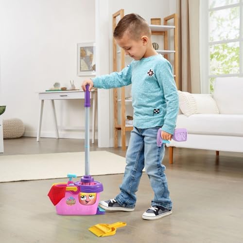 LeapFrog Clean Sweep Learning Caddy Mop and Broom Cleaning Toy Set for Ages 3-5 Pink