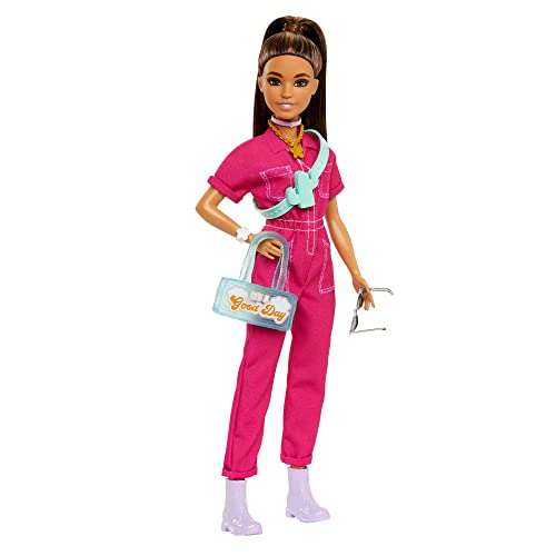 Barbie Doll In Trendy Pink Jumpsuit With And Pet Puppy
