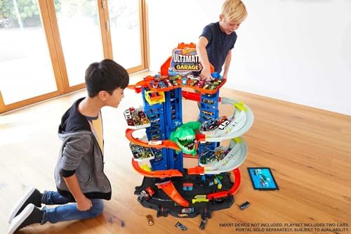 Hot Wheels City Toy Car Track Set Ultimate Garage with T-Rex Dinosaur Store 100 164 Scale Vehicle