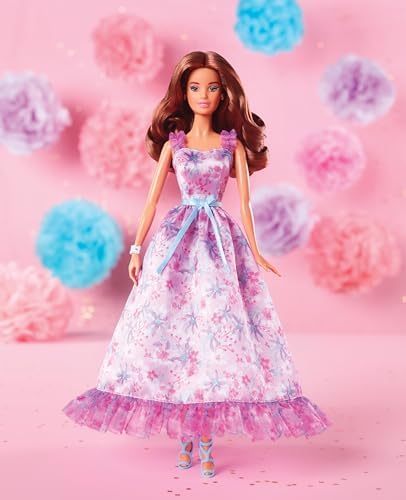 Barbie Signature Birthday Wishes Doll in Satiny Lilac Dress with Wavy Brown Hair