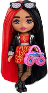 Barbie Extra Minis Doll with Red Black Hair Wearing Flame-Print Dress Moto Jacket 5.5-inch