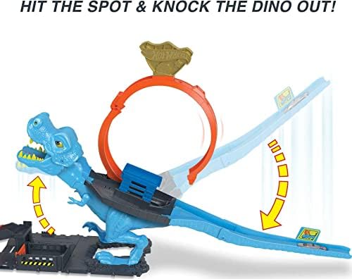 Hot Wheels City Toy Car Track Set T-Rex Chomp Down with 164 Scale Vehicle