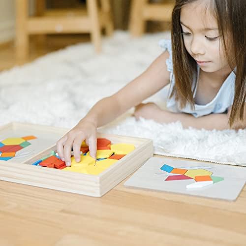 Melissa & Doug Melissa Doug Pattern Blocks and Boards - Wooden Classic Toy With 120 Solid Wood Shapes and 5 Double-Sided Panels Multi-colored - STEAM Animals Tangrams Puzzle