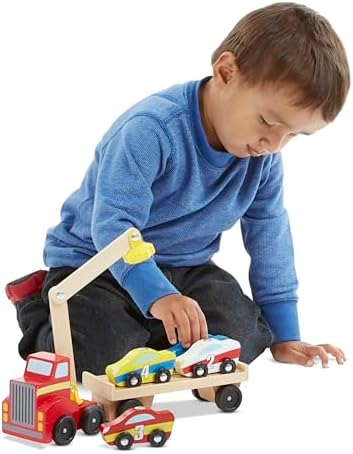 Melissa & Doug Melissa Doug Magnetic Car Loader Wooden Toy Set With 4 Cars and 1