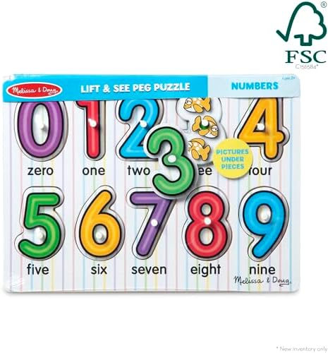 Melissa & Doug Melissa Doug Lift See Numbers Wooden Peg Puzzle - 10 Pieces - FSC Certified