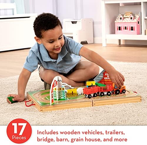 Melissa & Doug Melissa Doug 17-Piece Wooden Take-Along Tabletop Farm 4 Farm Vehicle