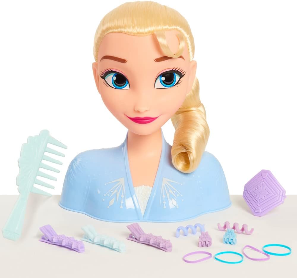 Disney Elsa Styling Head A" 18-Piece Set with Wear & Share Accessories Blonde Hair – 18