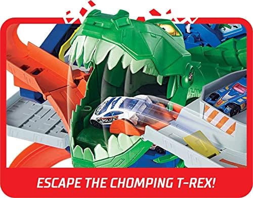 Hot Wheels City Toy Car Track Set Ultimate Garage with T-Rex Dinosaur Store 100 164 Scale Vehicle