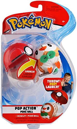 Pokemon Pop Action Poke Launcher with Launching Mini Rowlet Plush Poke Ball 95082