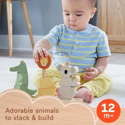 Fisher-Price Wood Baby Toy Stack Sort Animals 10 Wooden Pieces for Developmental Play for