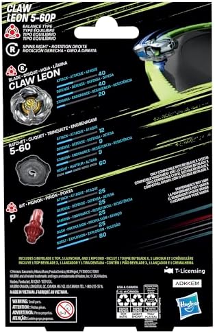 Beyblade X Claw Leon 5-60P Starter Pack Set with Balance Type Right-Spinning Top and
