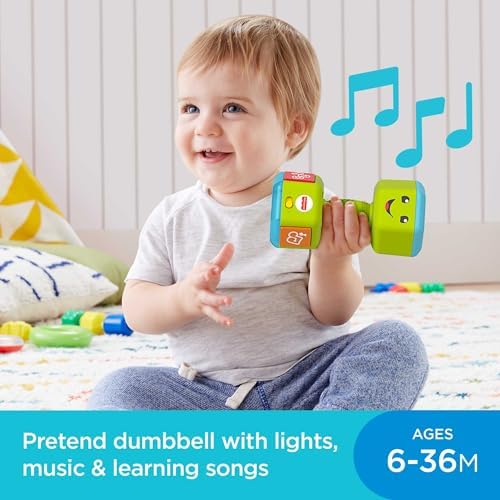Fisher-Price Baby Toddler Toy Laugh Learn Countin' Reps Dumbbell Rattle with Learning