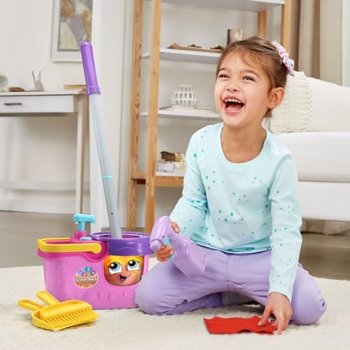LeapFrog Clean Sweep Learning Caddy Mop and Broom Cleaning Toy Set for Ages 3-5 Pink