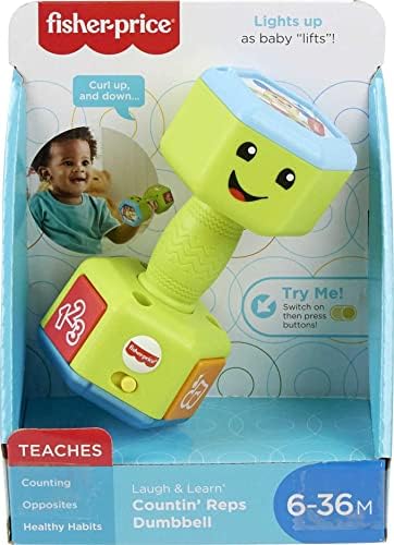 Fisher-Price Baby Toddler Toy Laugh Learn Countin' Reps Dumbbell Rattle with Learning