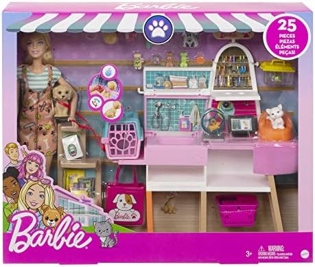 Barbie Doll Playset Pet Boutique with 4 Pets Color-Change Grooming Feature 20 Themed