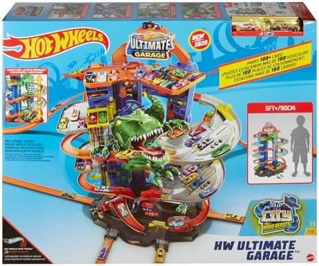 Hot Wheels City Toy Car Track Set Ultimate Garage with T-Rex Dinosaur Store 100 164 Scale Vehicle