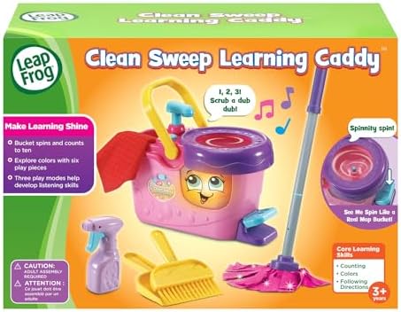 LeapFrog Clean Sweep Learning Caddy Mop and Broom Cleaning Toy Set for Ages 3-5 Pink