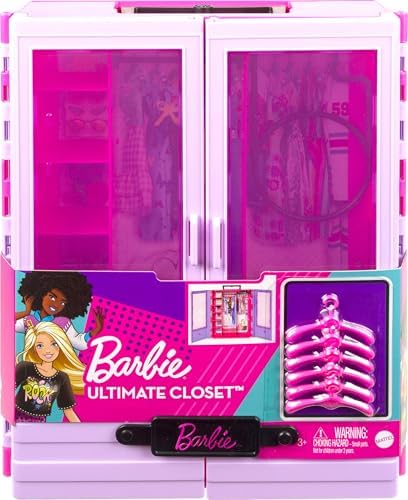 Barbie Fashionistas Ultimate Closet 6 Hangars Purple with Fold-Out Rack Carrying Handle Portable Storage for Fashion Doll