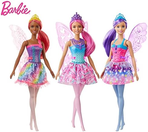Barbie Dreamtopia Fairy Fashion Doll Pink Hair with Removable Skirt Headband Wings