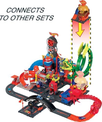 Hot Wheels Toy Car Track Set City Burger Drive-Thru Playset