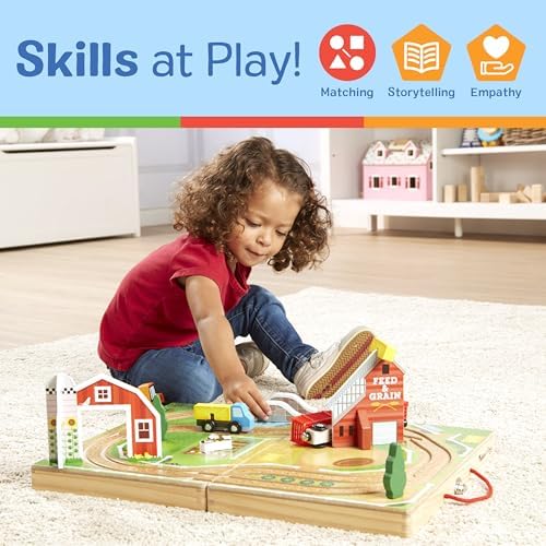 Melissa & Doug Melissa Doug 17-Piece Wooden Take-Along Tabletop Farm 4 Farm Vehicle