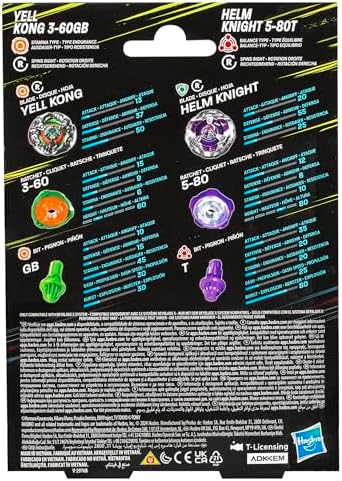 Hasbro Beyblade X Yell Kong 3-60GB and Helm Knight 5-80T Top Dual Pack Set Includes 2