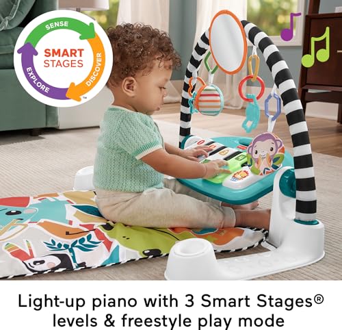 Fisher-Price Baby Playmat Glow and Grow Kick Play Piano Gym Blue Musical Learning Toy
