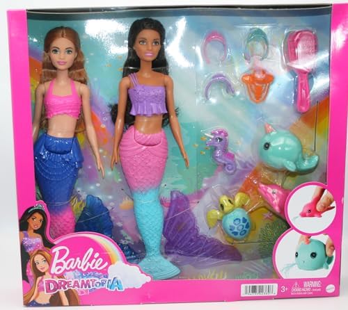 Barbie Mermaid Set With 2 Brunette Dolls 12-In30.40-Cm 4 Sea Pet