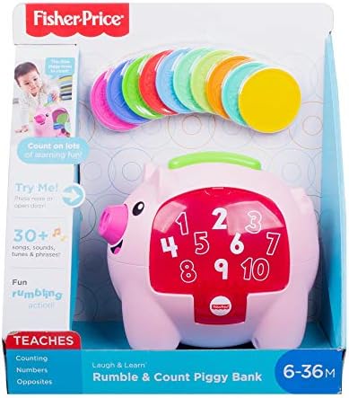 Fisher-Price Baby Musical Toy Laugh Learn Count Rumble Piggy Bank with Songs Motion for