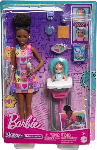 Barbie Skipper Doll Playset with Babysitting Set Themed to Mealtime Color-Change Toy Play